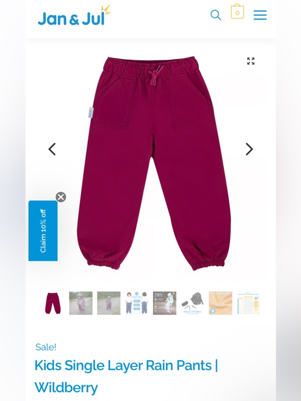 Jan & Jul Children's Elastic-Waist Magenta Rain Pants